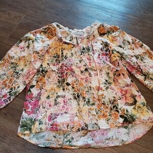 Cupio Floral Lace Top with Pink and Yellow Accents